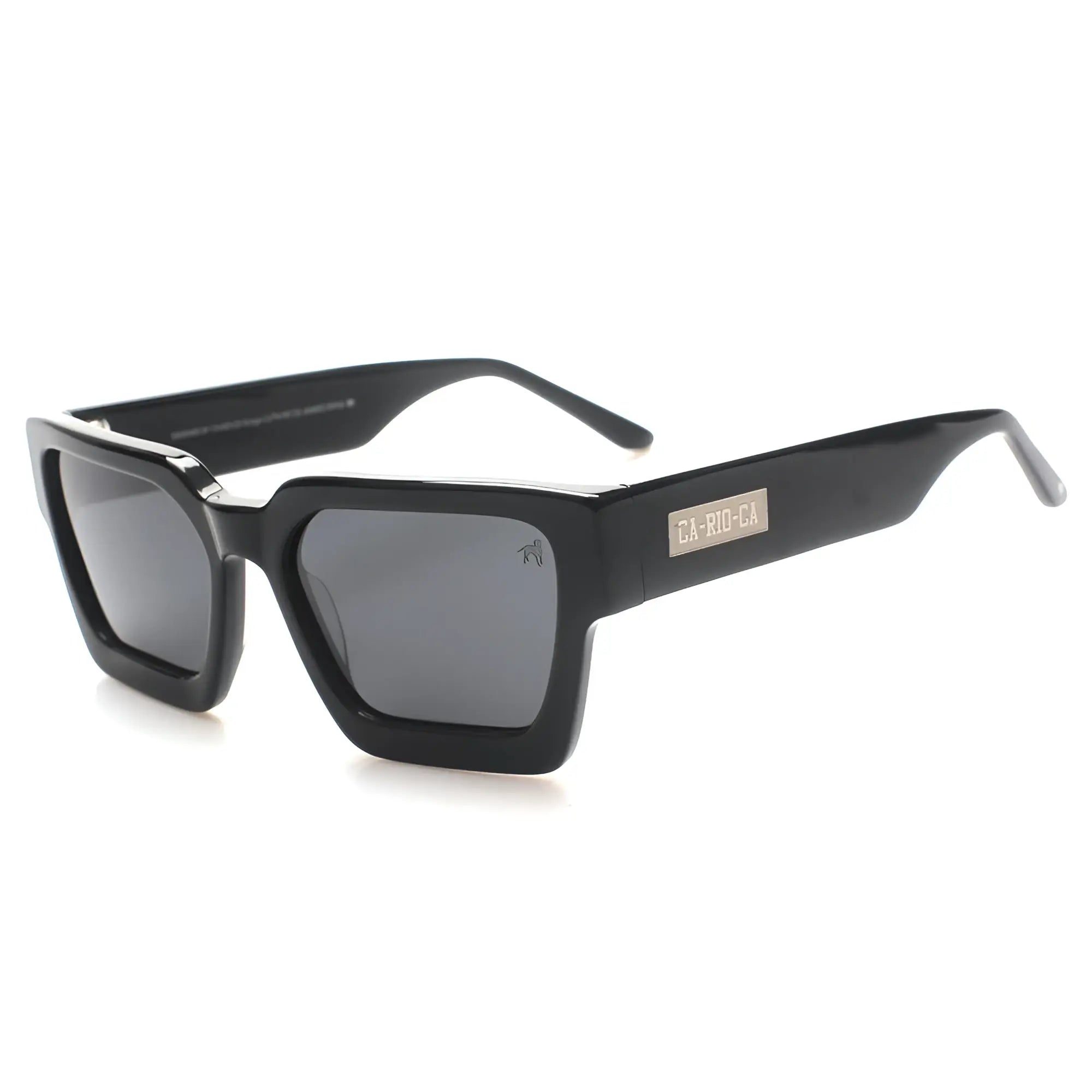 Ca-rio-ca leblon sunglasses black rectangular frame with dark gray lenses and sleek glossy finish for stylish wear