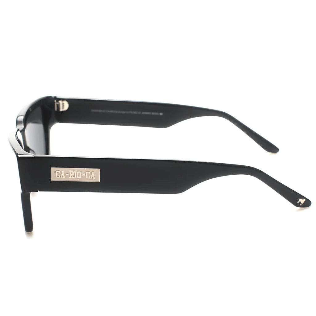 Ca-rio-ca leblon sunglasses black rectangular glossy frames with gold-tone branding on the temple