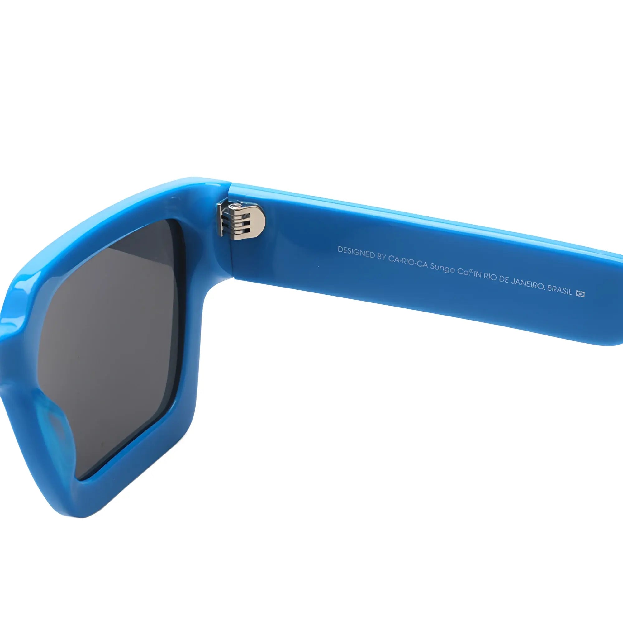 Ca-rio-ca Leblon sunglasses with bright blue plastic frames dark gray lenses and silver metal hinges