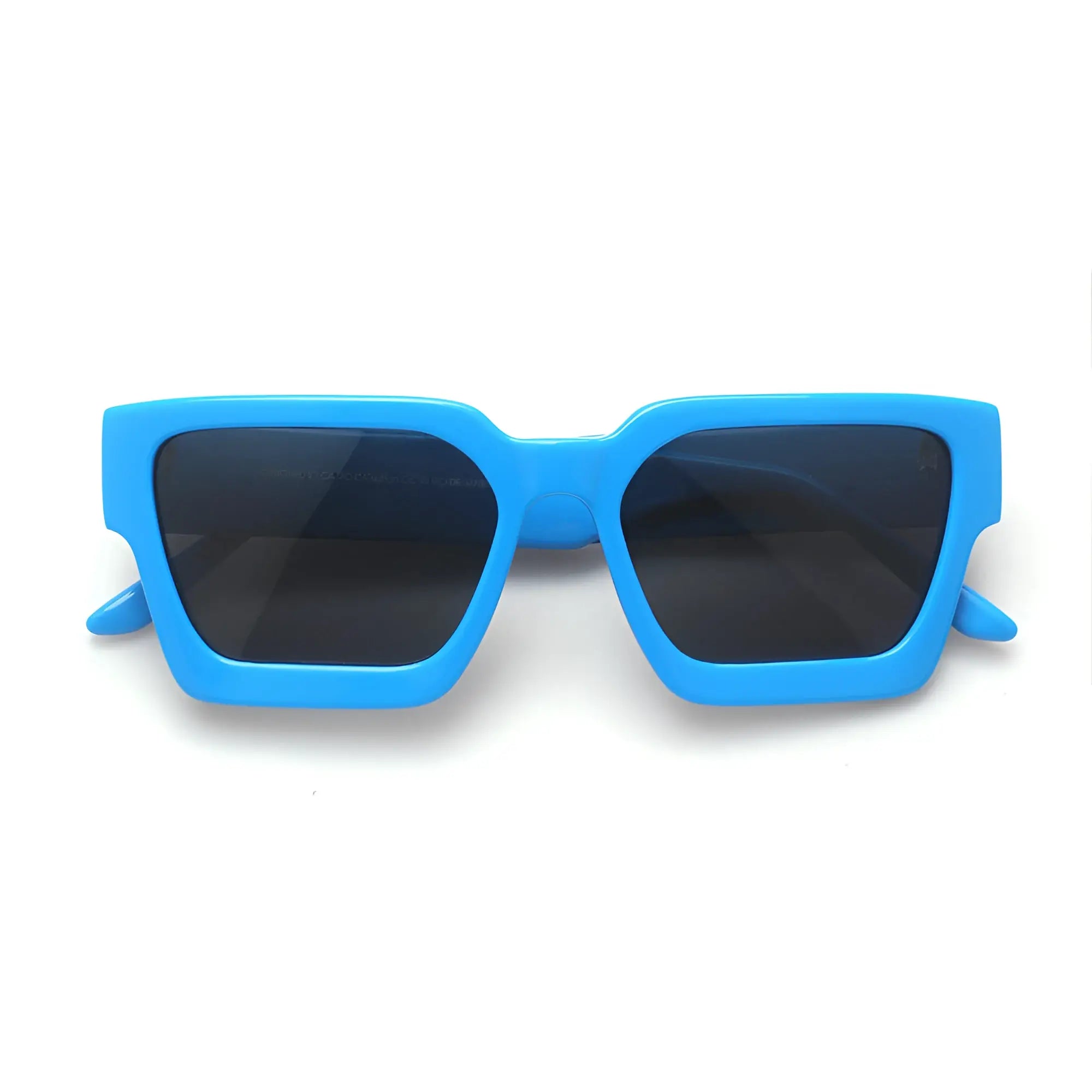 Bright blue ca-rio-ca Leblon rectangular sunglasses with dark gray lenses for stylish sun protection