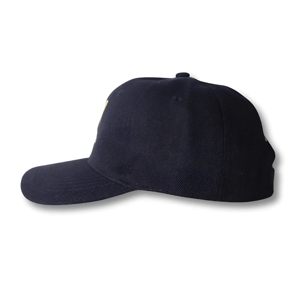 Black CA-RIO-CA logo embroidered baseball hat with structured crown and curved brim for casual wear