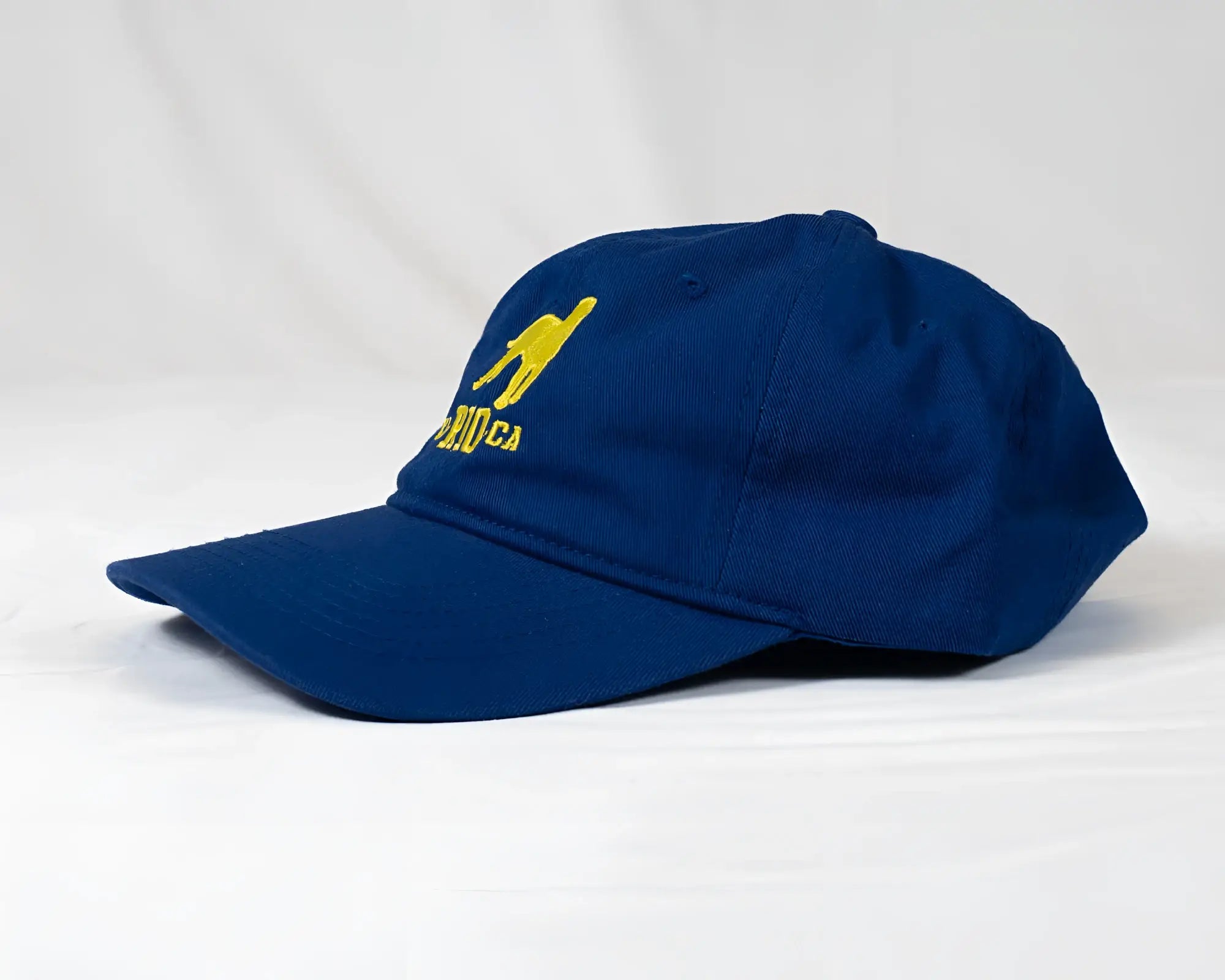 Navy blue CA-RIO-CA logo embroidered designer dad hat with yellow kangaroo and australia text men’s baseball cap
