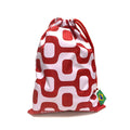 Red and white geometric patterned drawstring travel bag with brazilian flag tag from ca-rio-ca sunga co limited edition