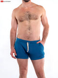 Blue textured so cal 10 inch shorts with white drawstring and pockets for casual wear
