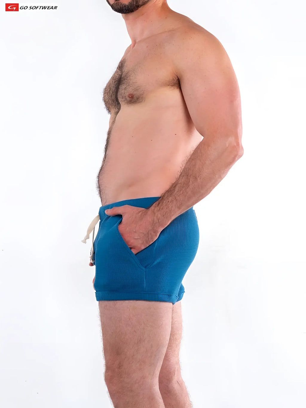 Blue waffle-knit so cal 10 inch shorts with white drawstring and pockets for casual wear