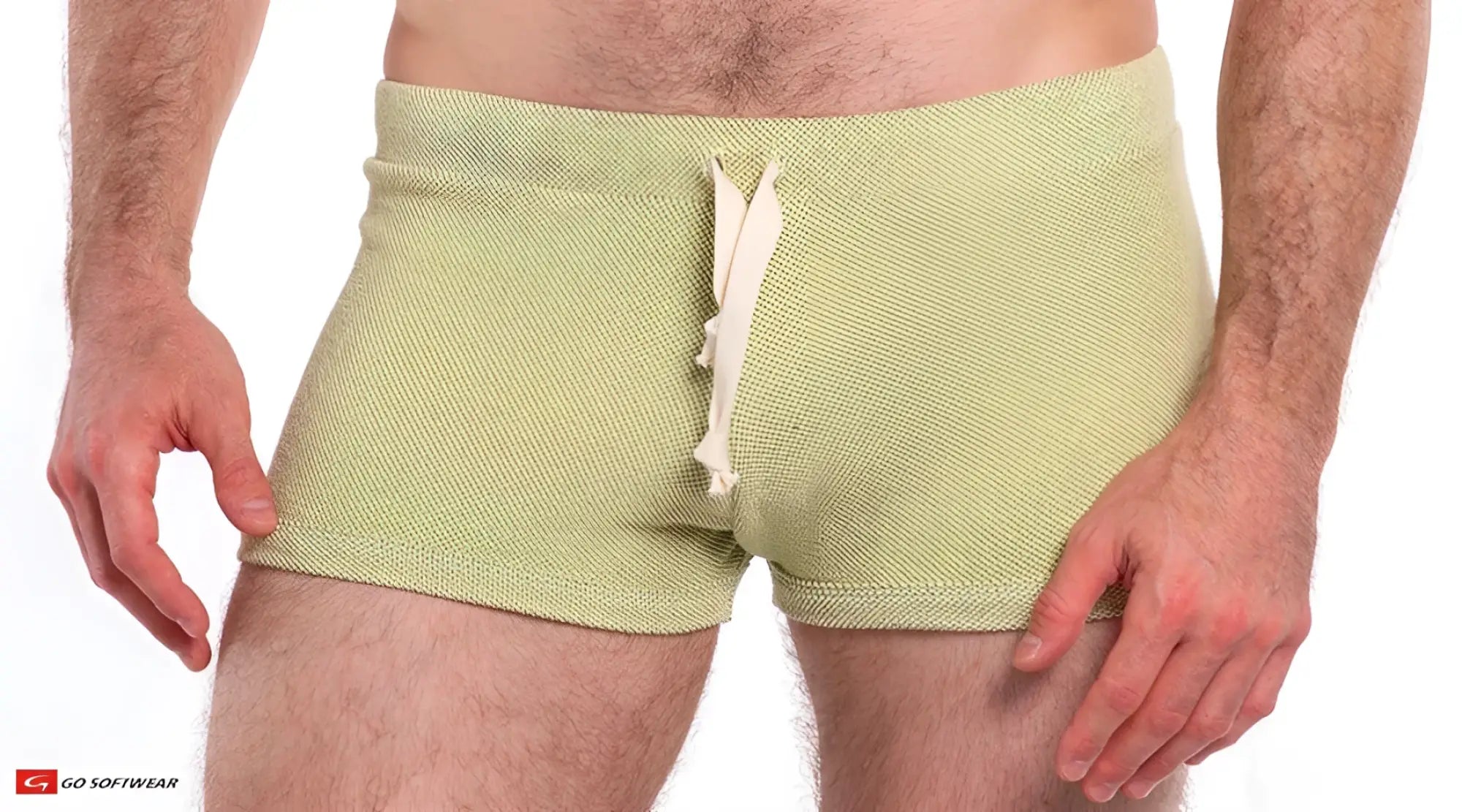 Light green textured fabric so cal 8 lounge short swim trunks with white drawstring for casual wear
