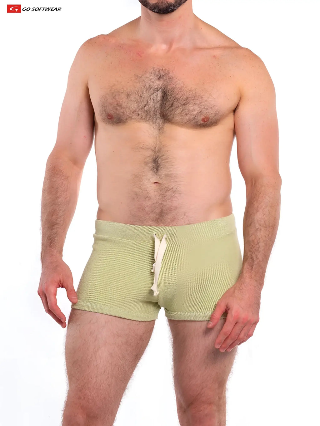 Light green textured so cal 8 lounge short swim trunks with white drawstring for comfortable casual wear