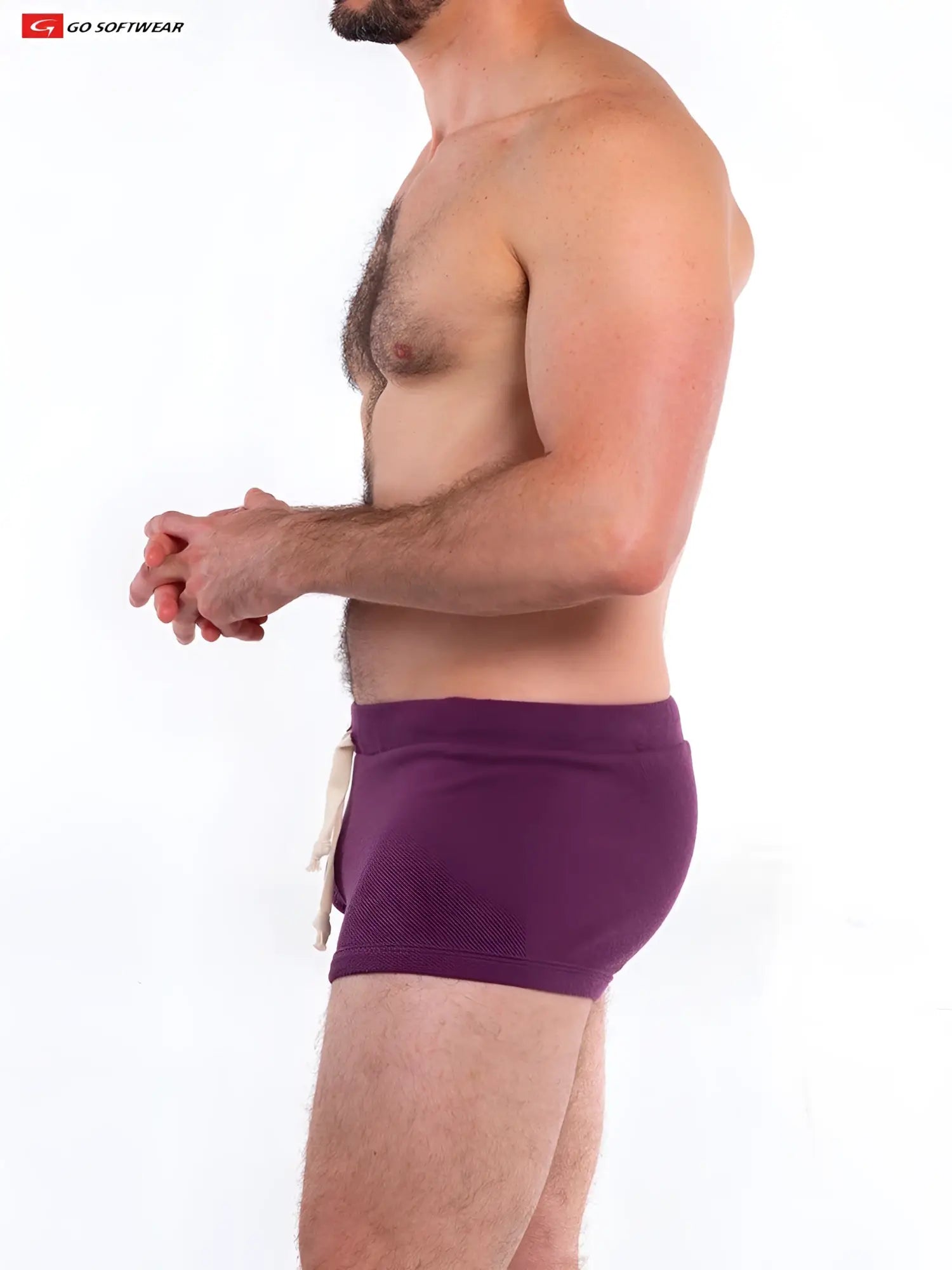 Purple textured swim trunks with white drawstring so cal 8 inch lounge short for comfortable casual wear