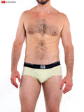 Light green so cal brief with black waistband featuring gs logo and go softwear text for comfortable wear