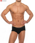 Cal classic boy brief black go softwear briefs with subtle gray logo band on waistband front view