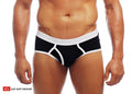 Cal Classic boy brief black briefs with white trim geometric design snug fit and elastic waistband front view