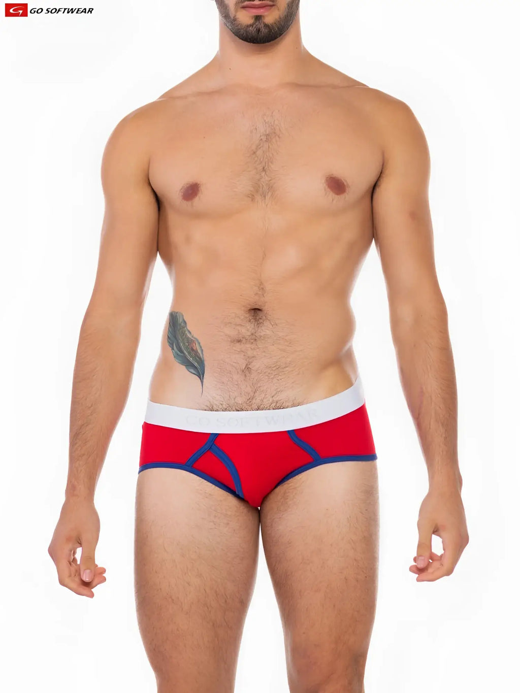 Cal classic boy brief red and blue athletic briefs with white waistband and bold geometric stitching details