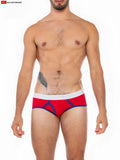 Cal classic boy brief red and blue athletic briefs with white waistband and bold geometric stitching details