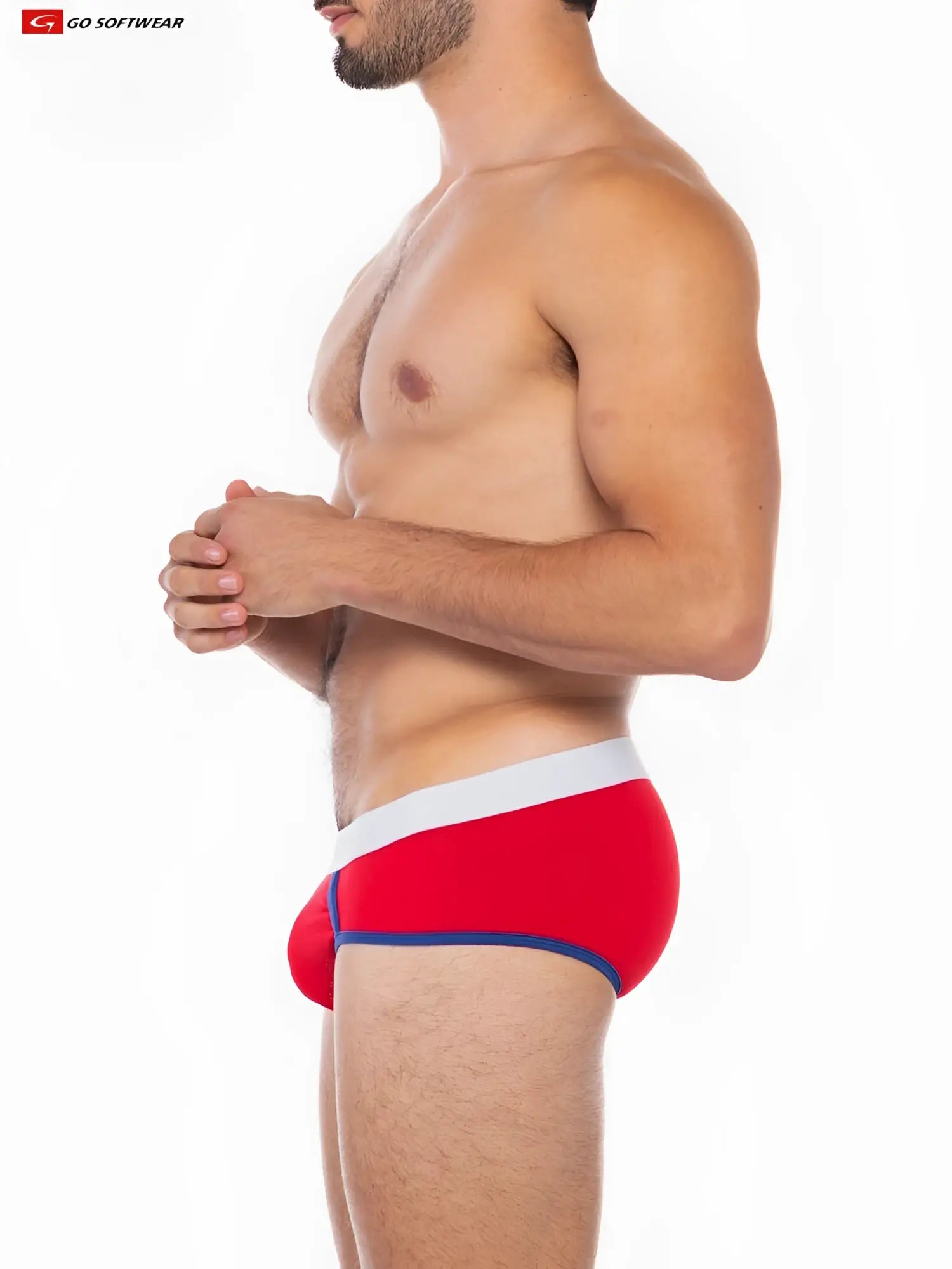 Cal classic boy brief red briefs with white and blue trim featuring snug fit and smooth fabric