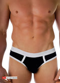 Black and white cal classic lo-rise briefs with sleek modern design featuring contrasting trim