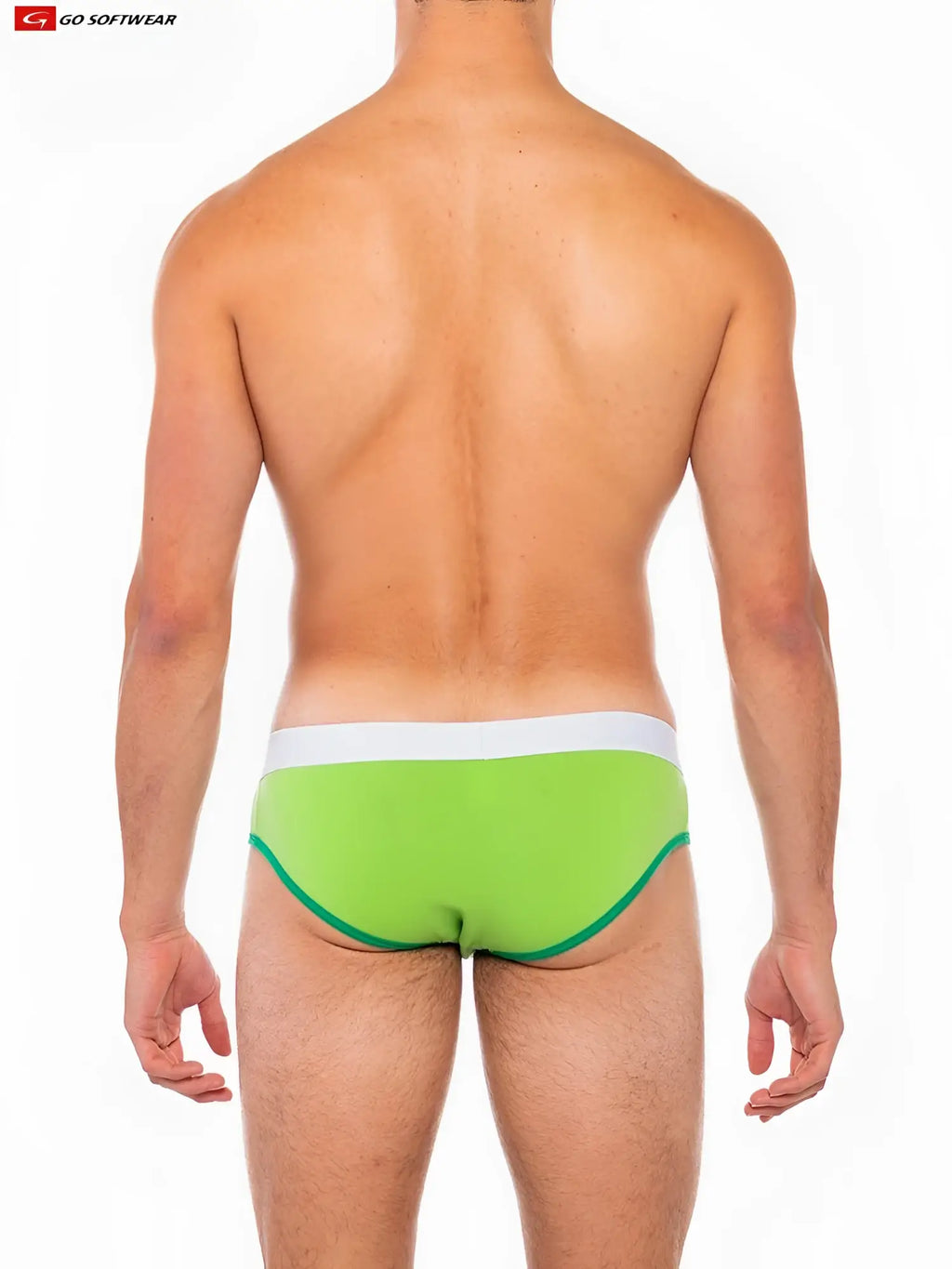 Bright lime green cal classic lo rise briefs with white waistband and matching green trim in soft breathable fabric