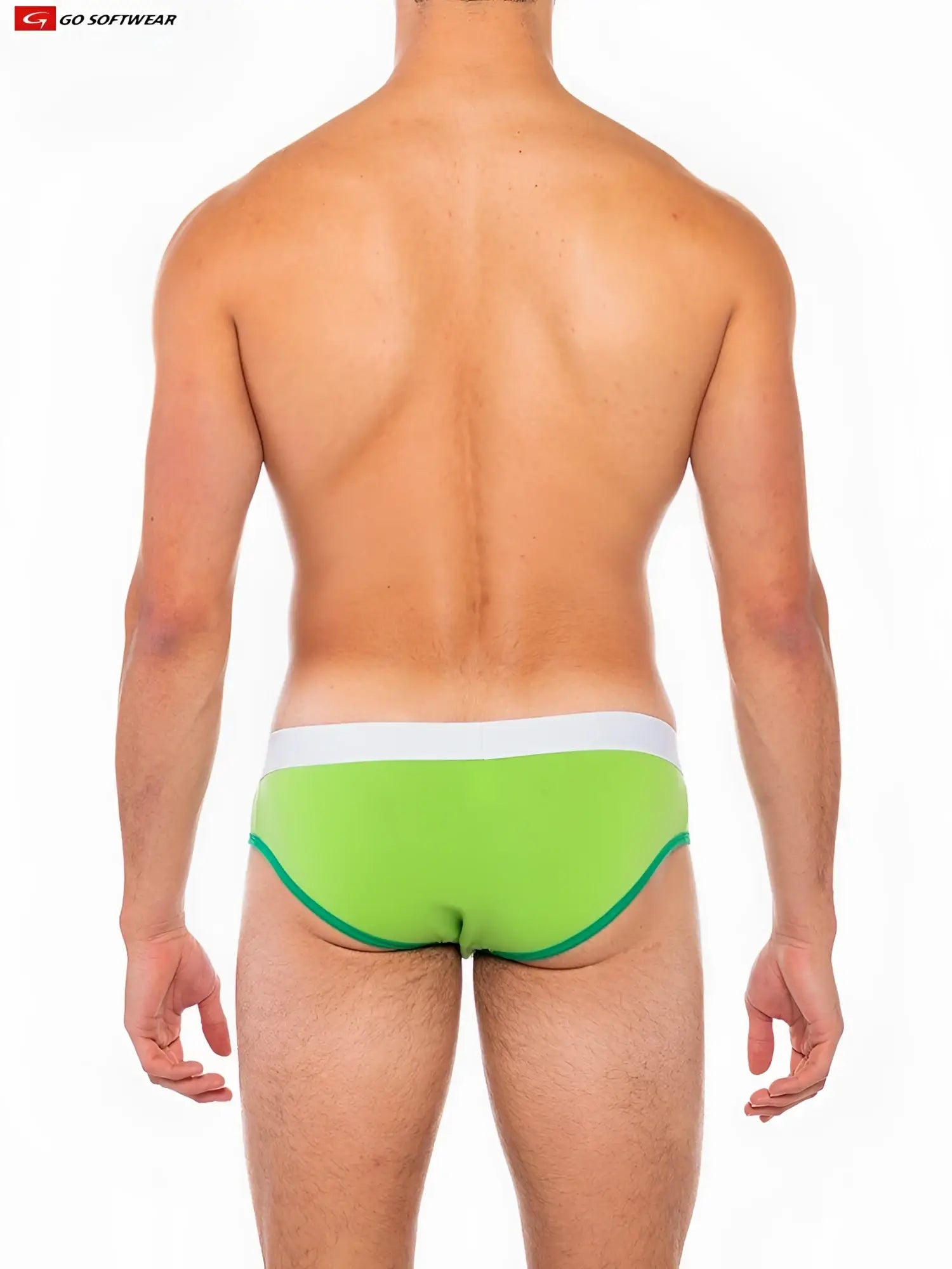 Bright lime green cal classic lo rise briefs with white waistband and matching green trim in soft breathable fabric