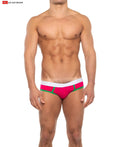 Cal classic lo rise brief bright pink with white waistband and green trim comfortable low rise underwear