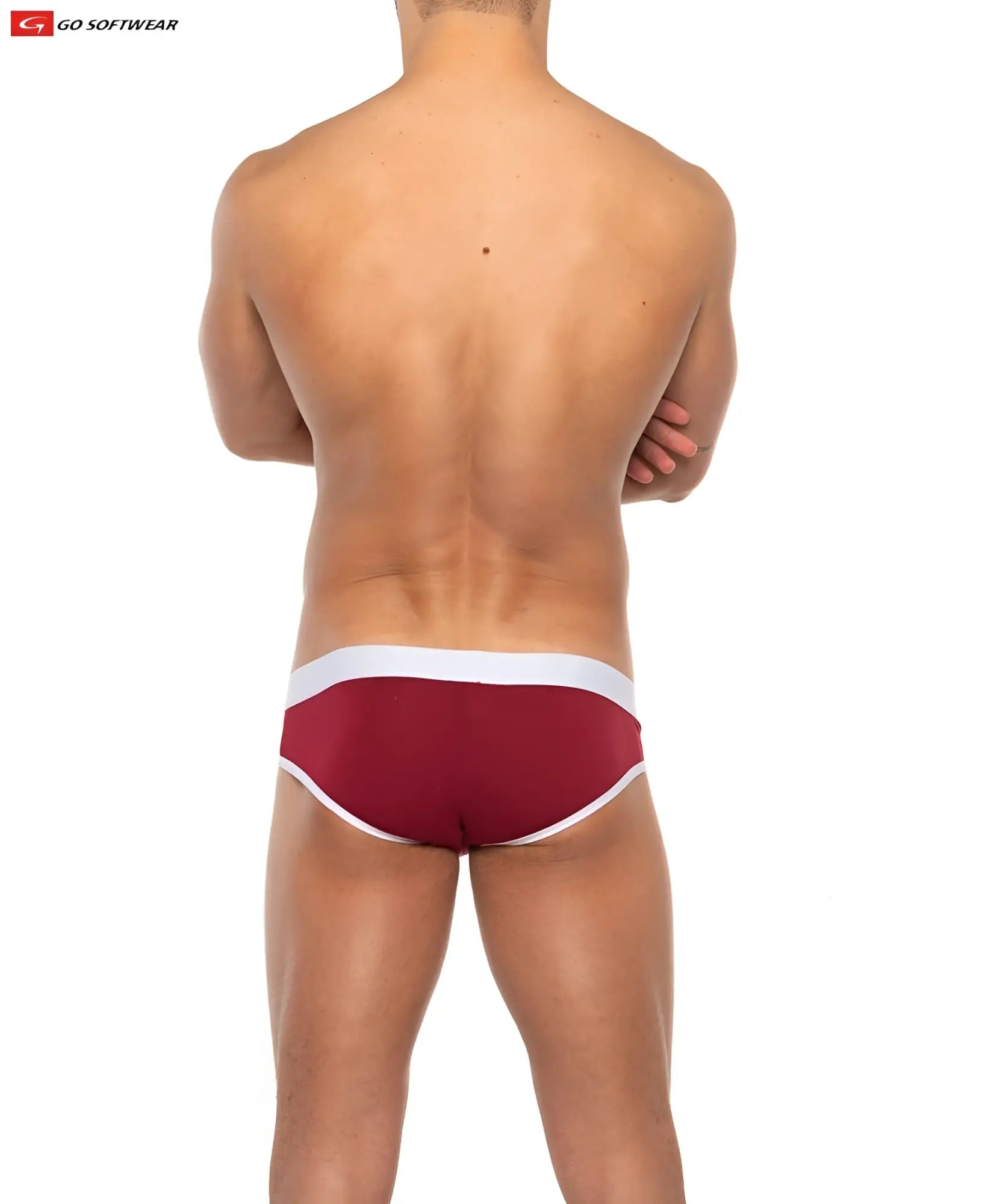 Cal classic lo rise brief maroon and white athletic snug fit briefs with contrasting white waistband and trim
