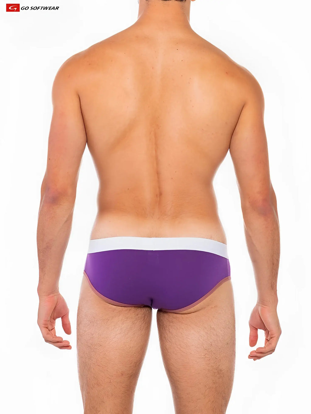 Cal classic lo rise brief in purple with white waistband featuring smooth fabric and a clean cut design