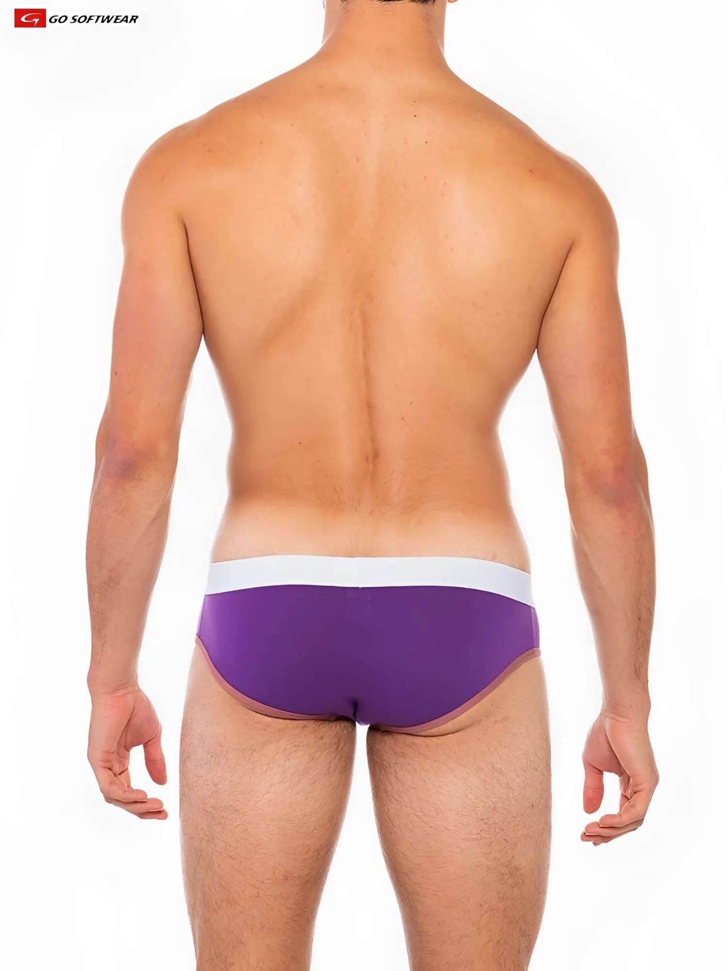 Cal classic lo rise brief in purple with white waistband featuring smooth fabric and a clean cut design