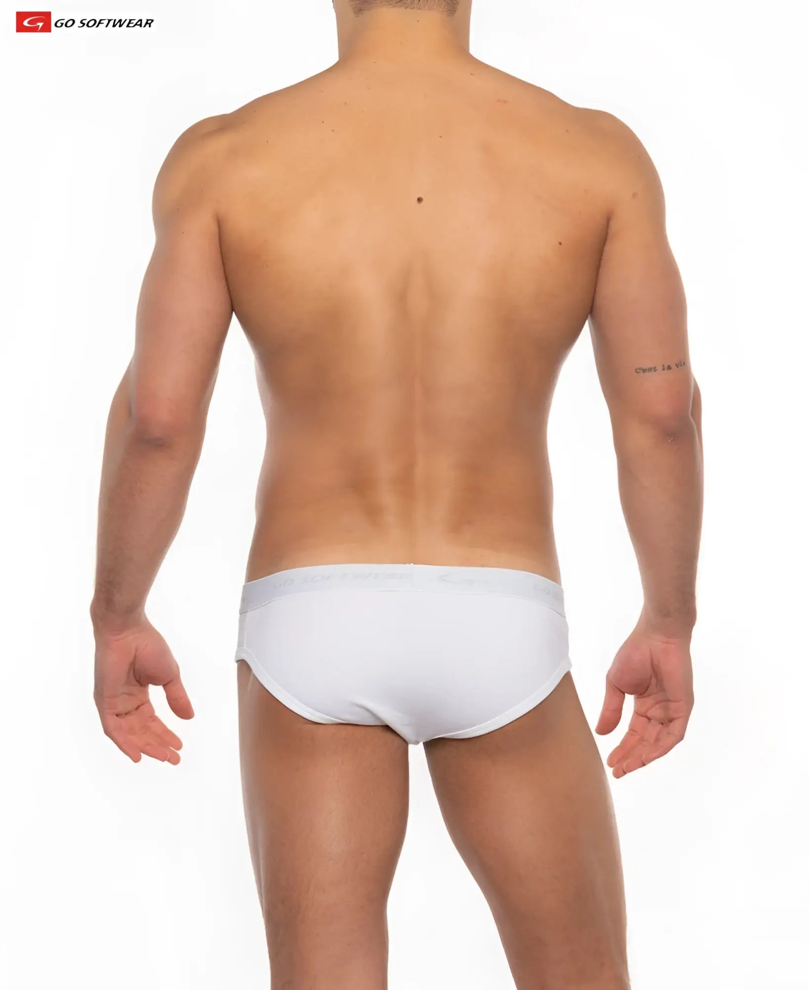 White briefs with a smooth form fitting design from go softwear cal classic lo rise brief