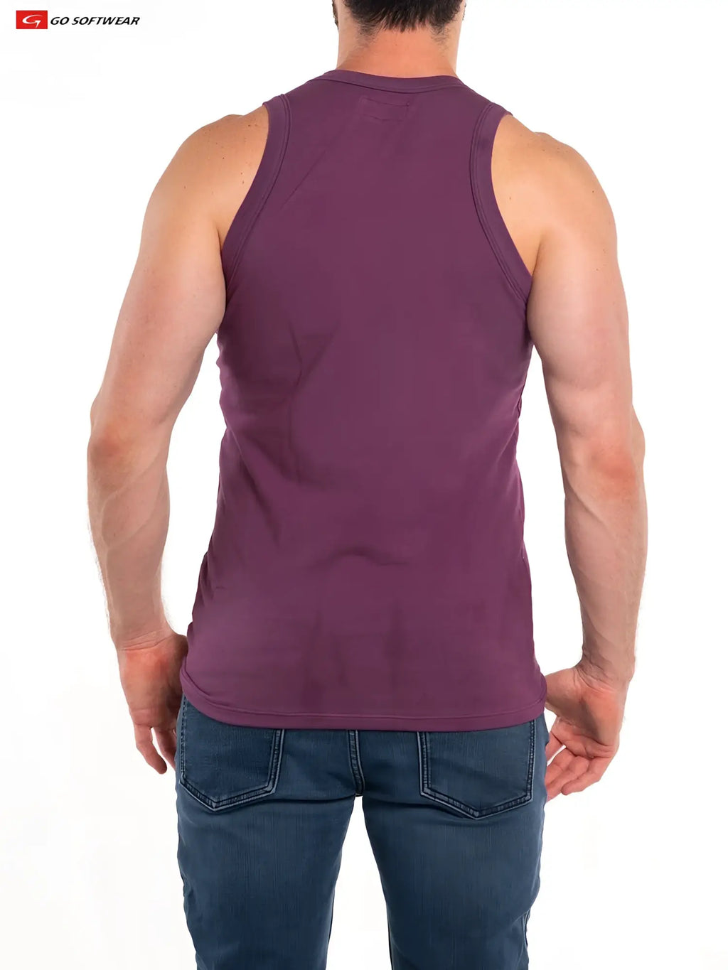 A men’s fitted purple So Cal Cotton stretch tank top with a solid color and classic sleeveless design