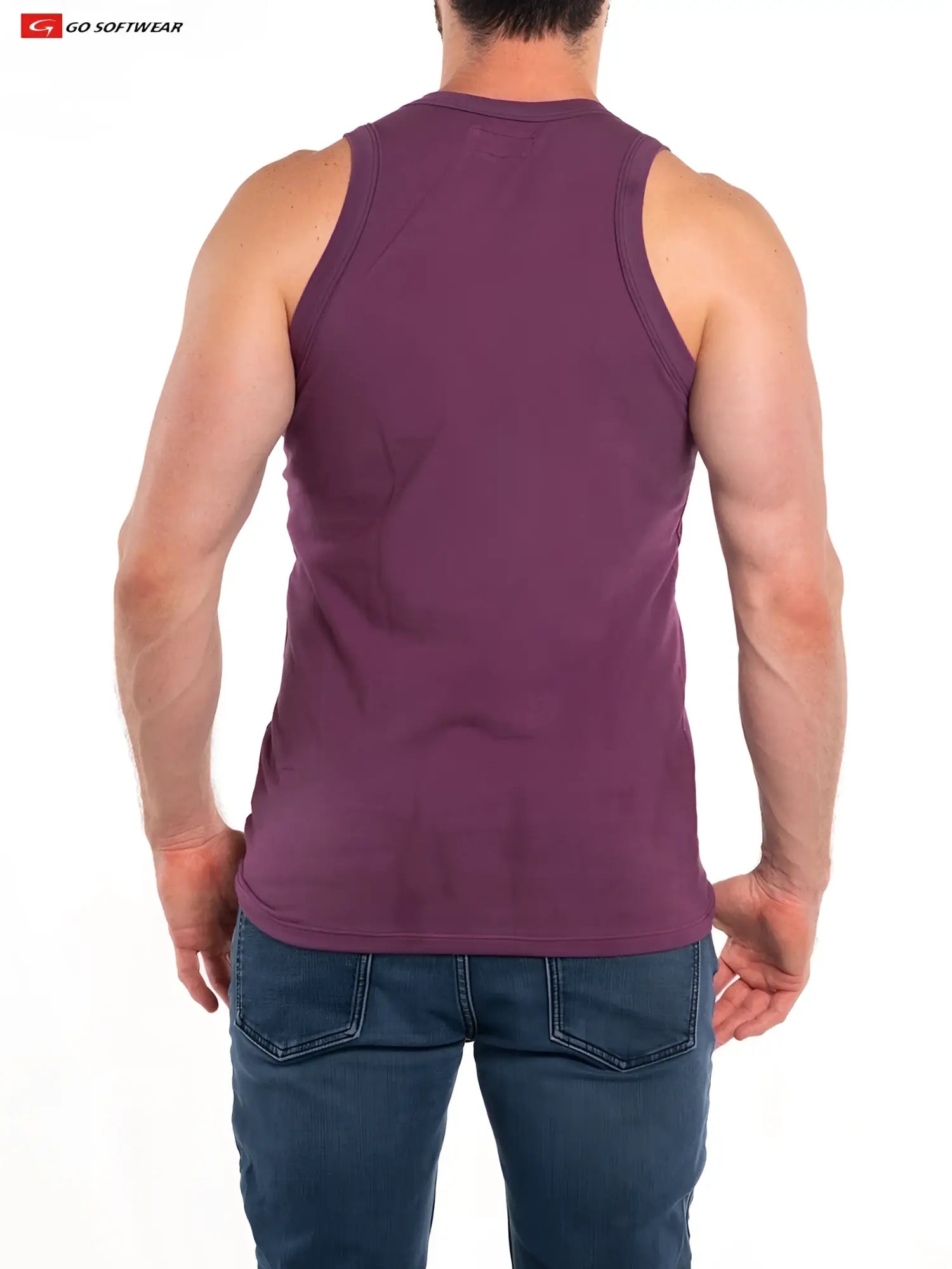 A men’s fitted purple So Cal Cotton stretch tank top with a solid color and classic sleeveless design