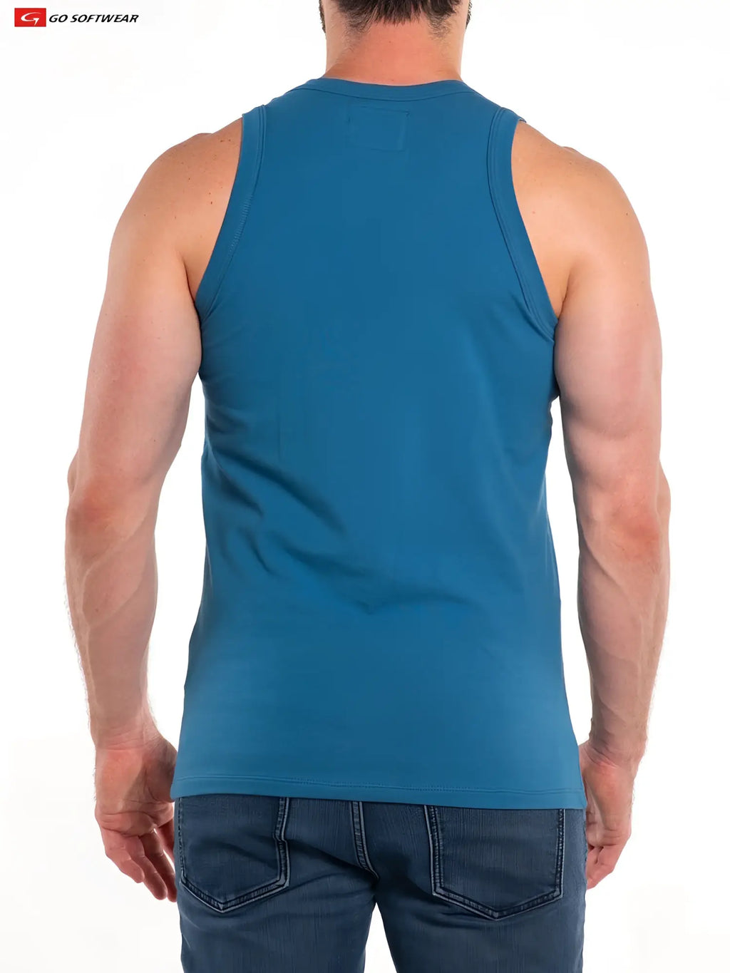 So cal cotton stretch tank teal sleeveless soft cotton fabric with round neckline and stitched seams