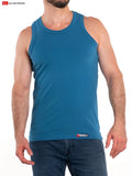 Teal sleeveless so cal cotton stretch tank top with round neckline and ribbed hem made from soft cotton blend
