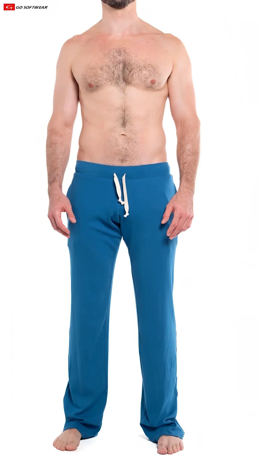 Blue cotton so cal lounge pant joggers with white drawstrings and pockets for comfortable casual wear