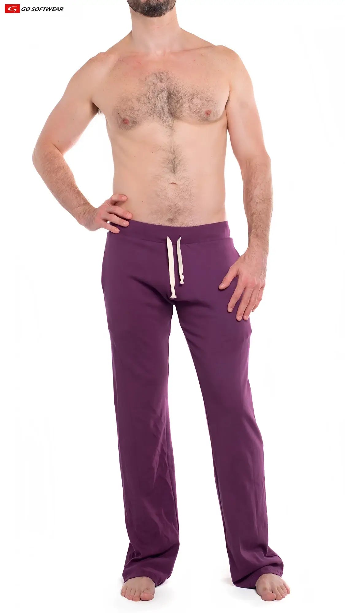 Purple so cal lounge pant with white drawstrings and pockets made from soft athletic fabric for comfortable wear