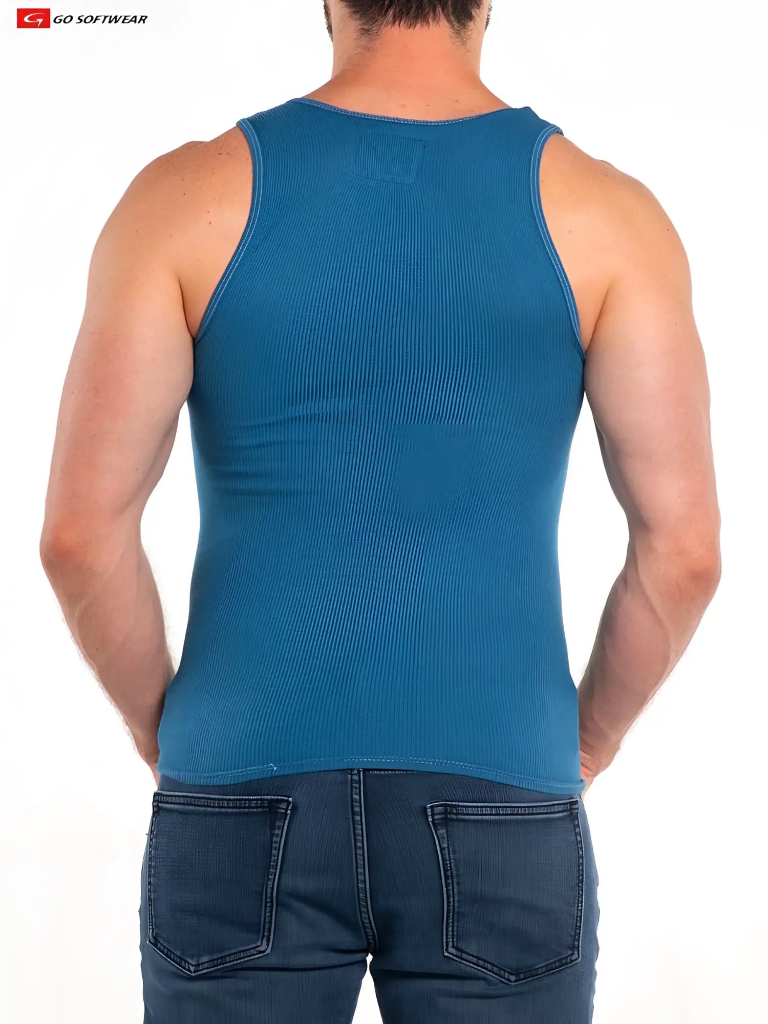 Blue so cal rib tank top made of ribbed cotton with rounded neckline and seamless seams