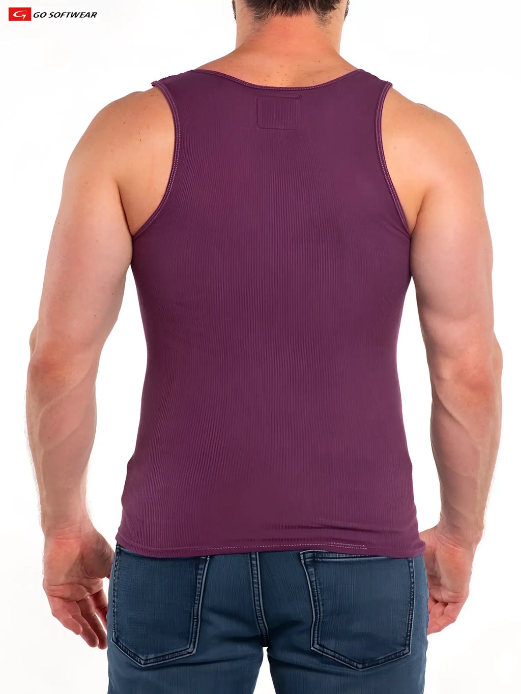 Purple ribbed so cal rib tank top with rounded neckline sleeveless design ideal for casual summer wear