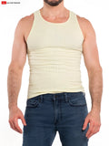 A ribbed pale yellow tank top by go softwear made from soft fabric called So Cal rib tank top