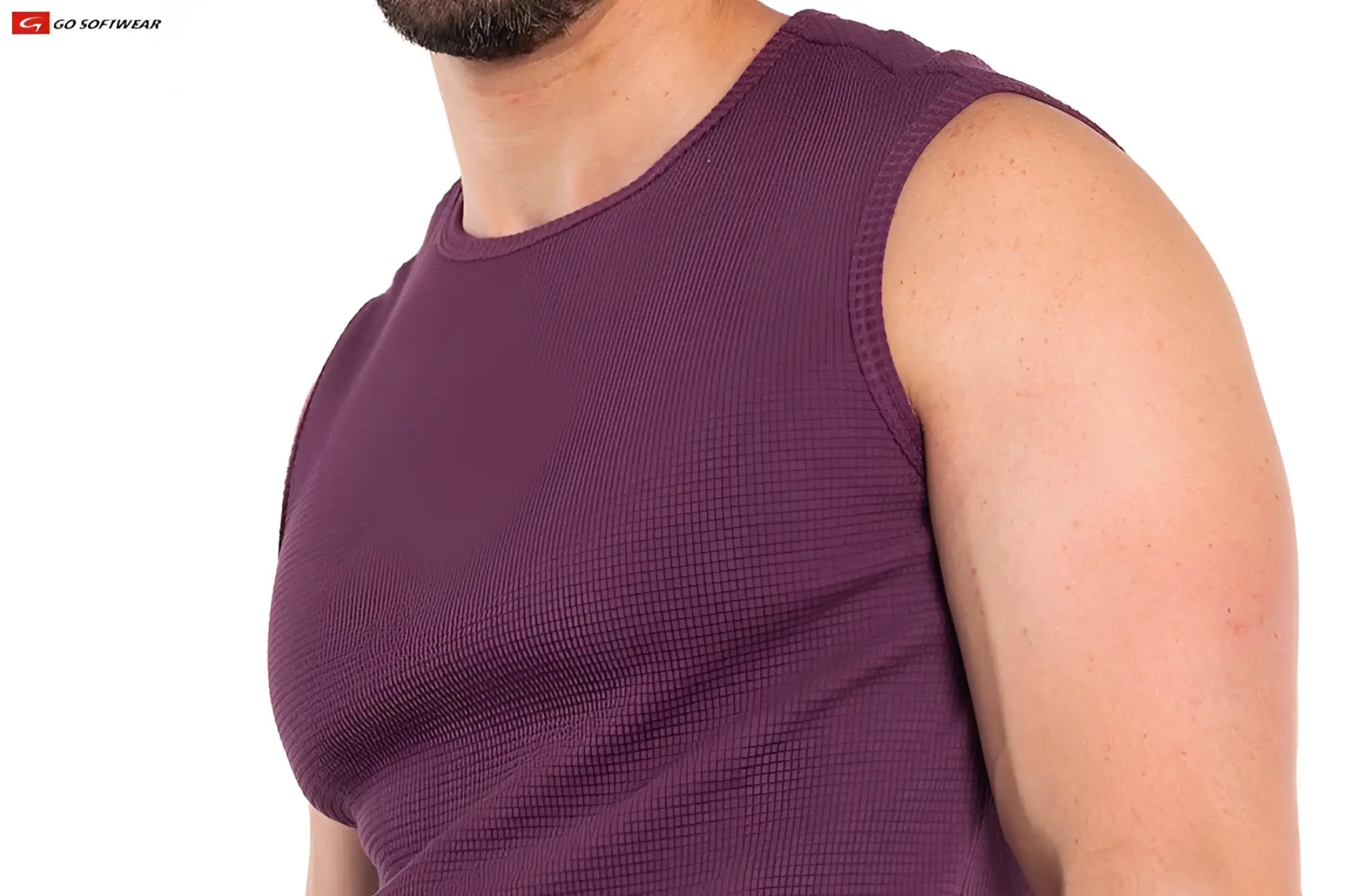 So Cal sleeveless tee in maroon waffle knit fabric with a round neckline and sleeveless design