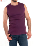 A maroon waffle knit sleeveless tank top with a round neckline and subtle branding so cal sleeveless tee