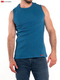 Teal waffle-knit sleeveless So Cal sleeveless tee with round neckline and subtle brand logo at the hem