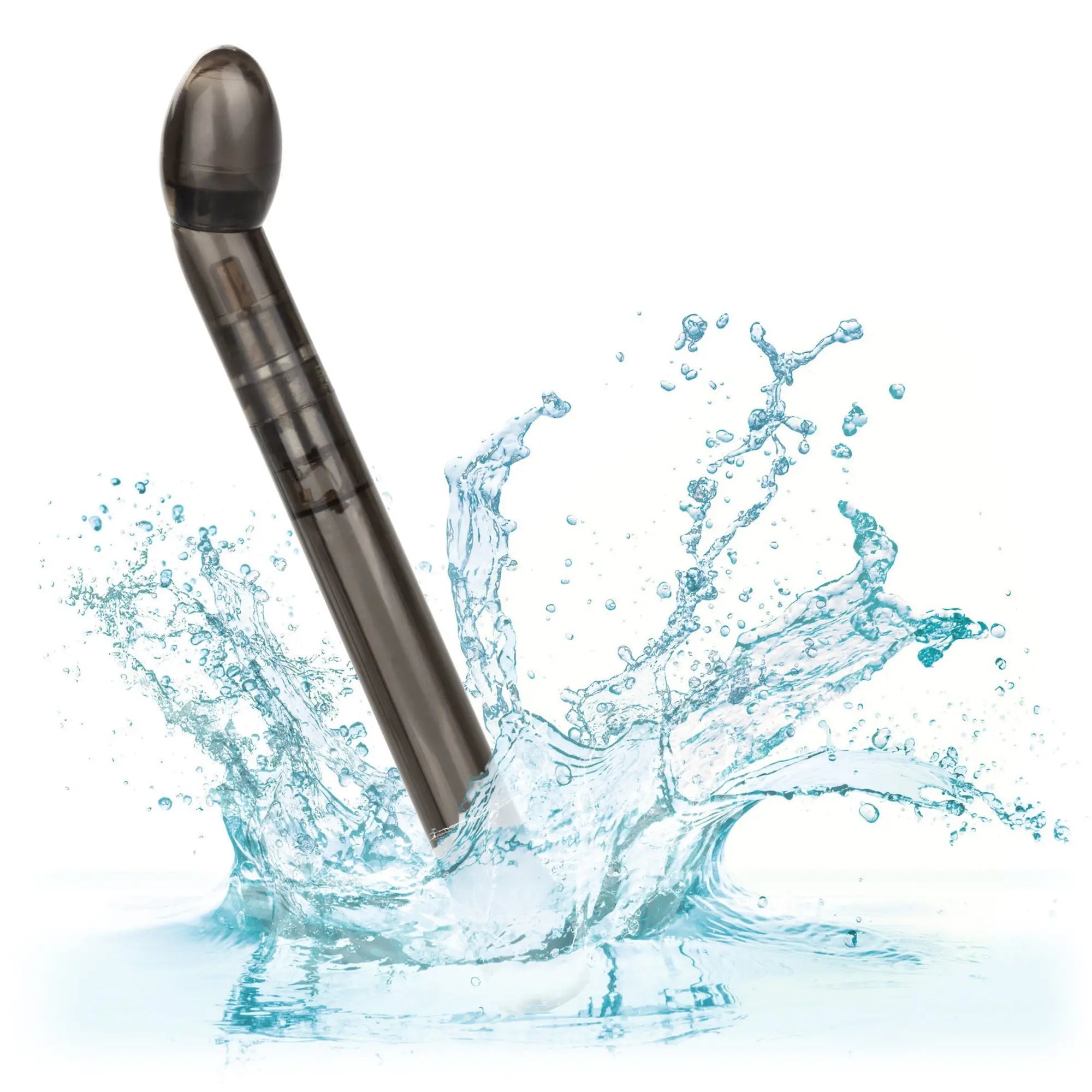 California Exotic Novelties Dr. Joel Kaplan vibrating prostate massager in transparent black splashing in water.