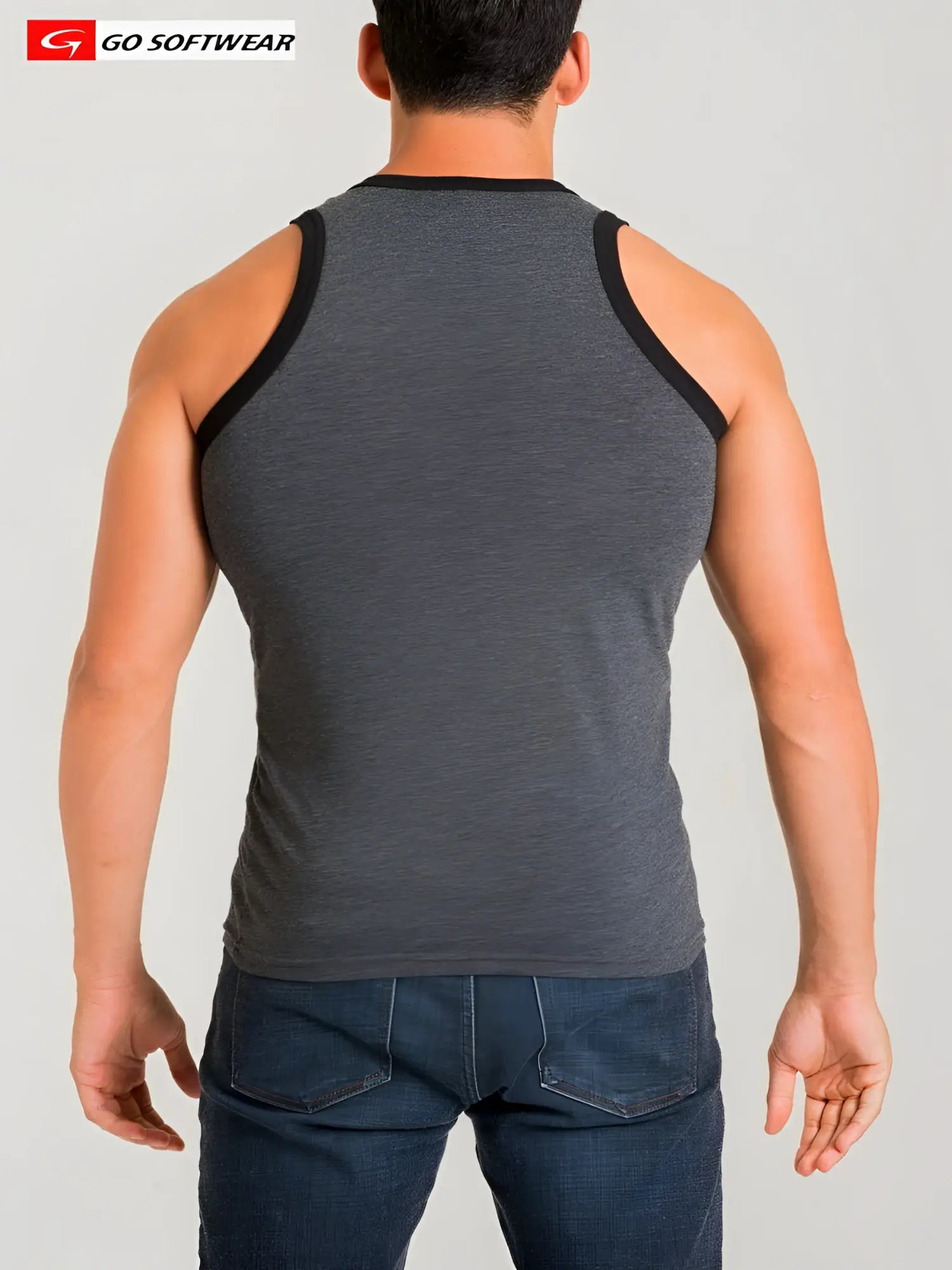 California bliss classic tank top in gray heathered fabric with black trim for casual summer wear
