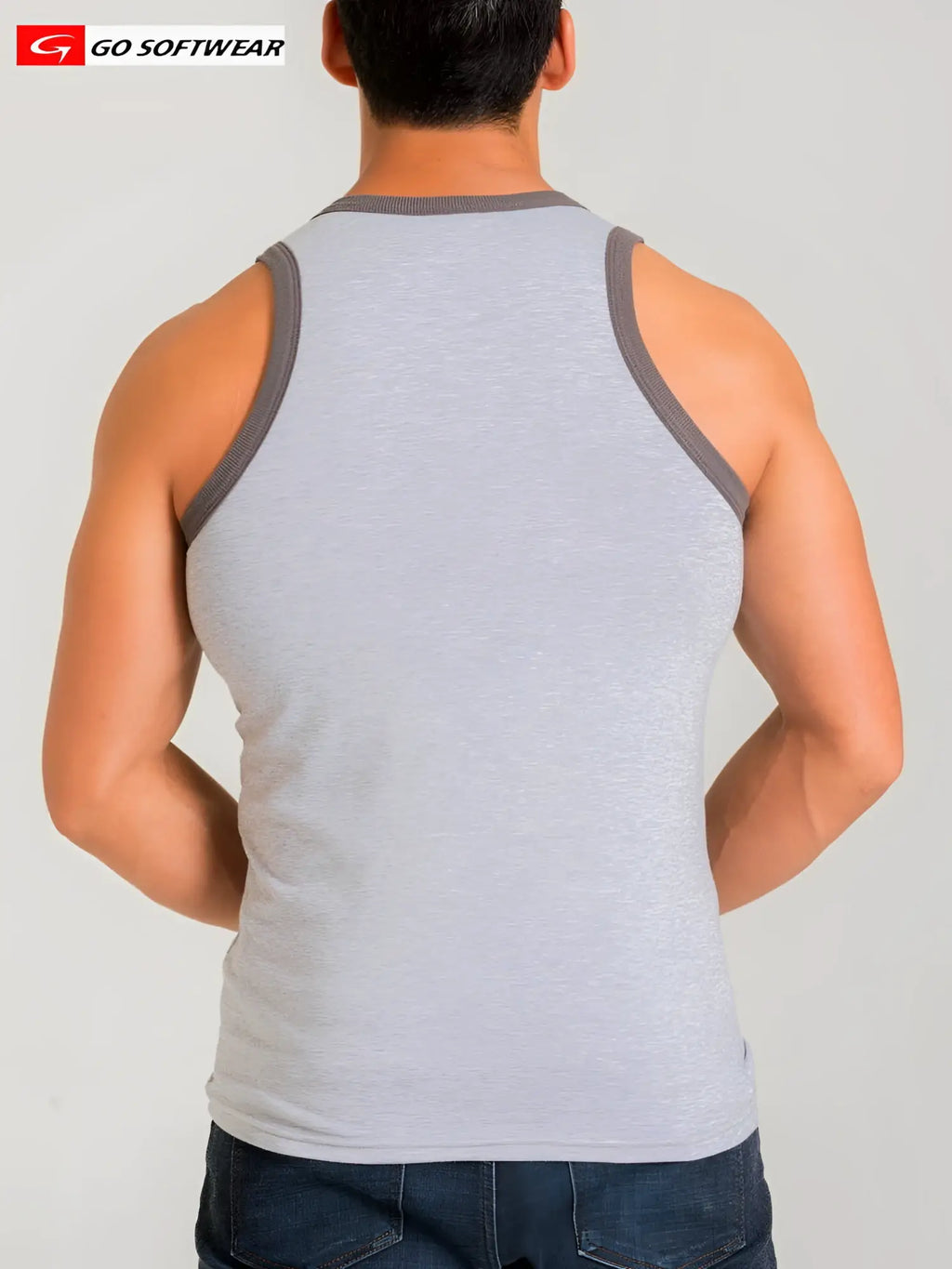 Gray heathered fitted tank top with dark gray trim from go softwear california bliss classic tank top