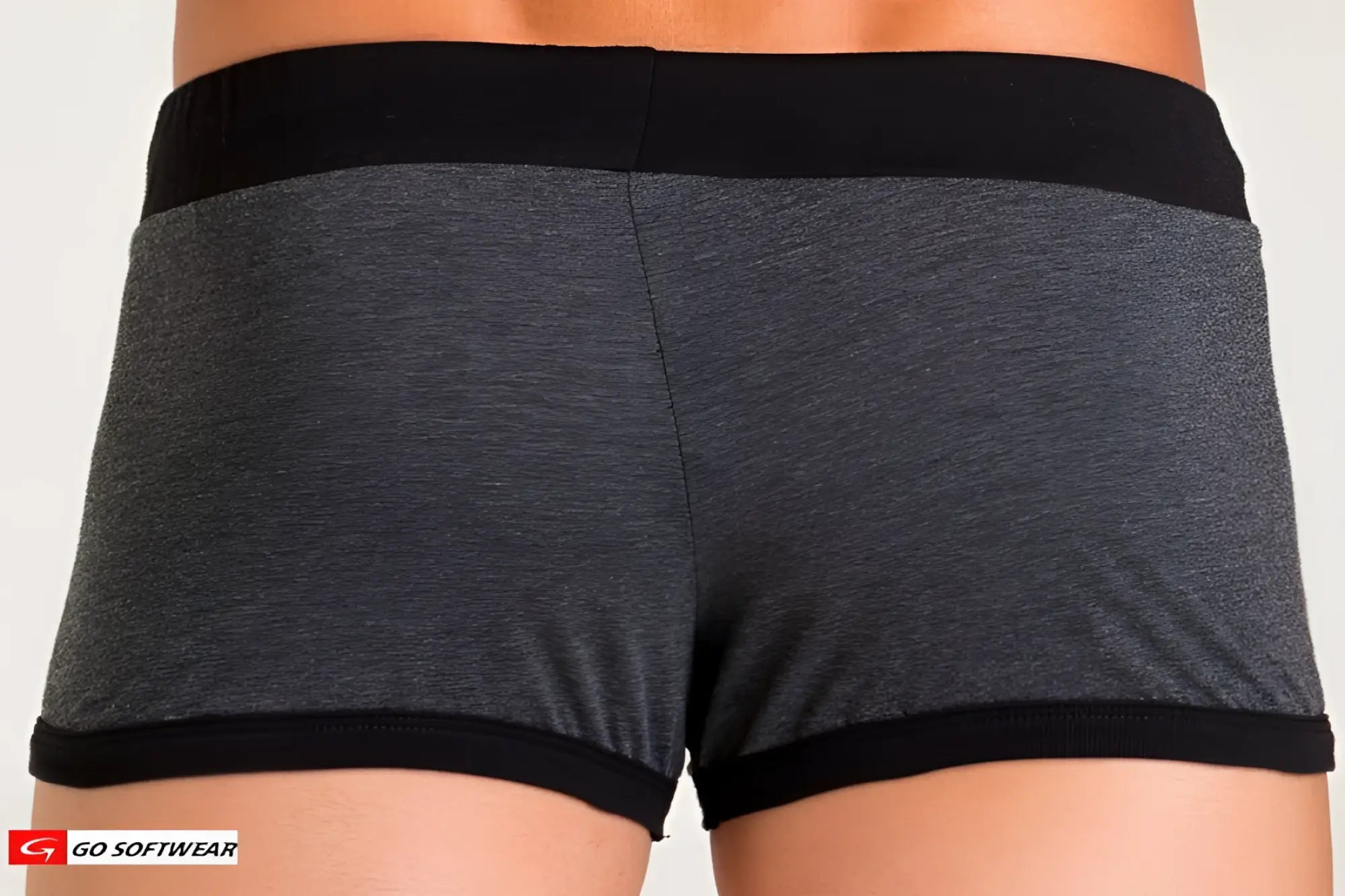 Gray heathered california bliss row short boxer briefs with black elastic waistband and leg openings