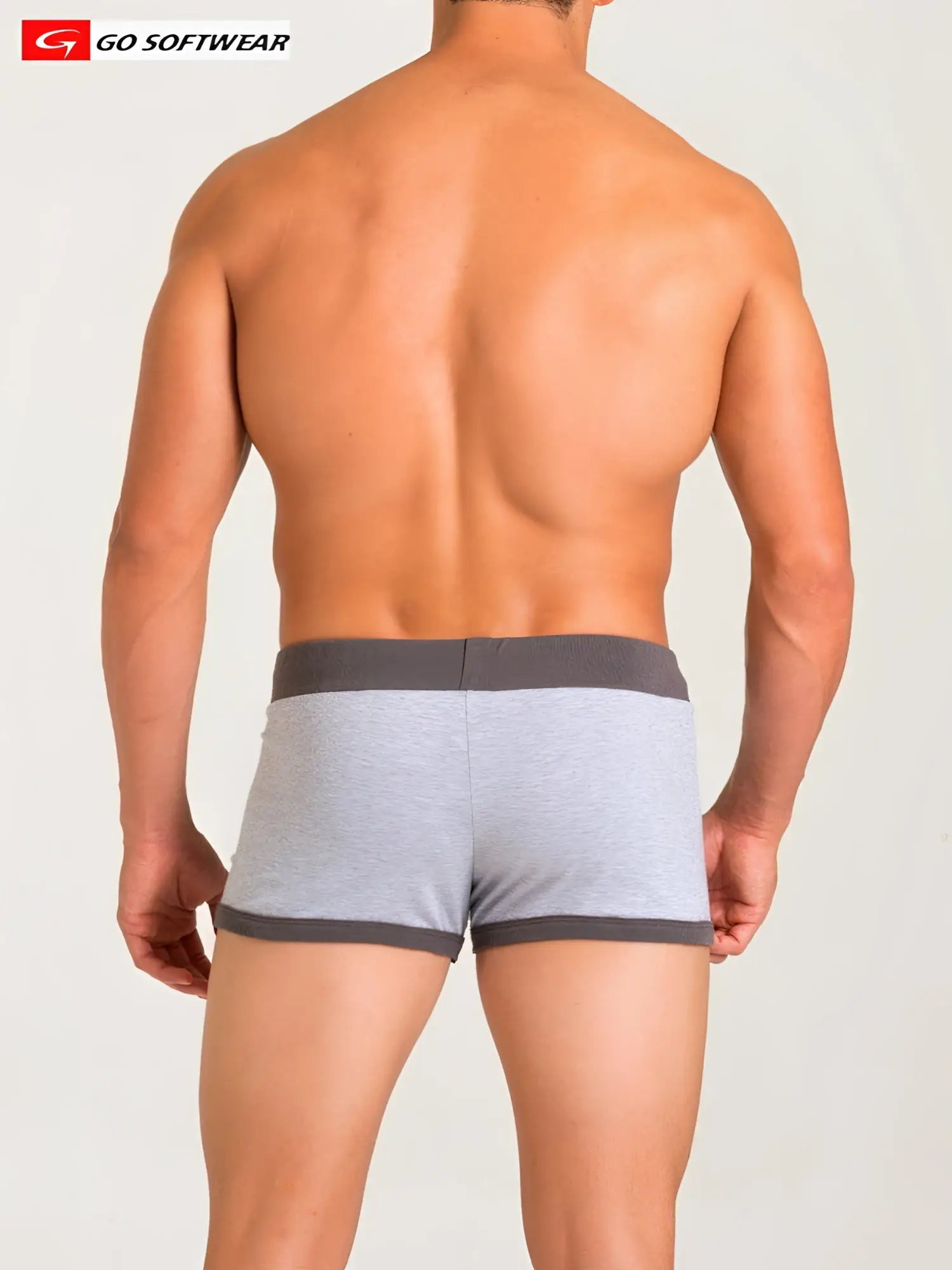Gray heathered california bliss row short boxer briefs with dark gray elastic waistband and trim