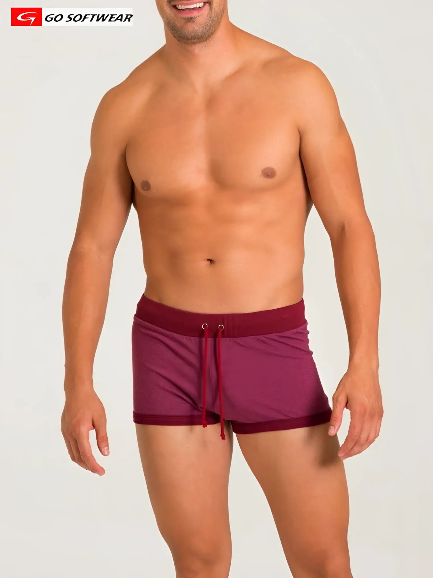 Maroon california bliss row short with matching drawstring and elastic waistband in soft athletic fabric finish