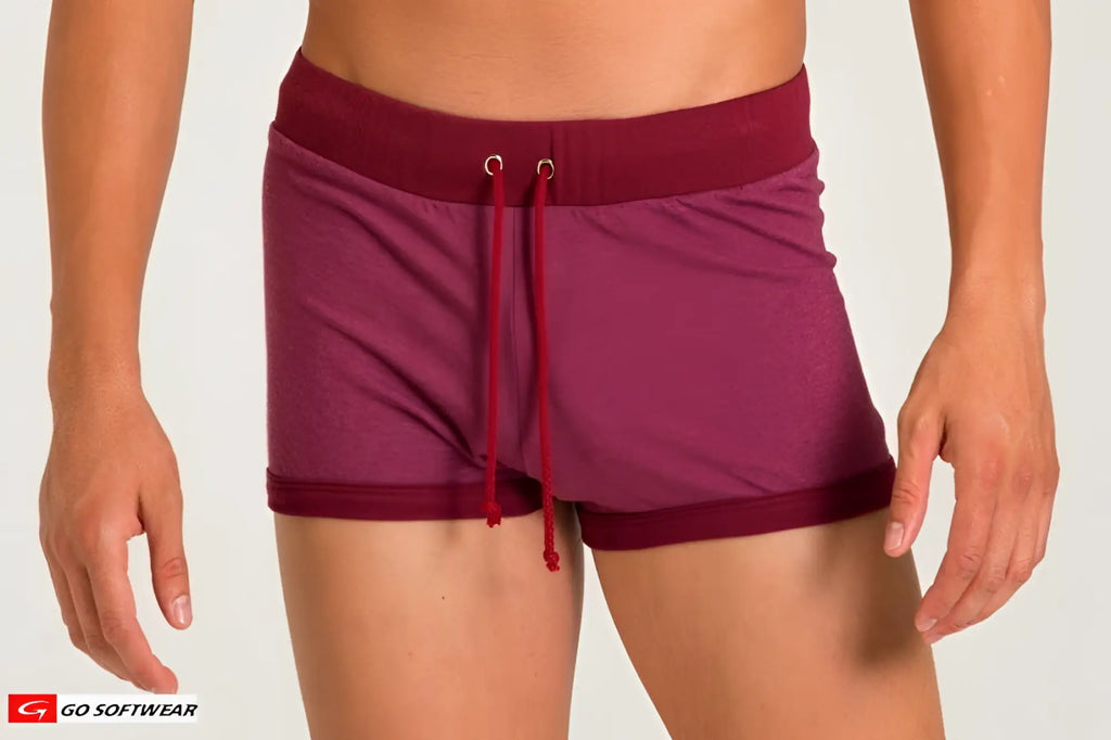 Maroon california bliss row short athletic shorts with matching drawstring and ribbed waistband for active wear