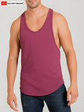 Maroon sleeveless California Bliss Y-Back muscle tank with rounded neckline and curved hemline for casual wear