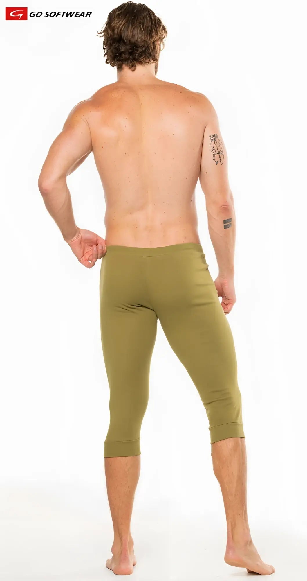 Olive green go softwear california lounge 3/4 pull-on capri leggings made from soft comfortable fabric