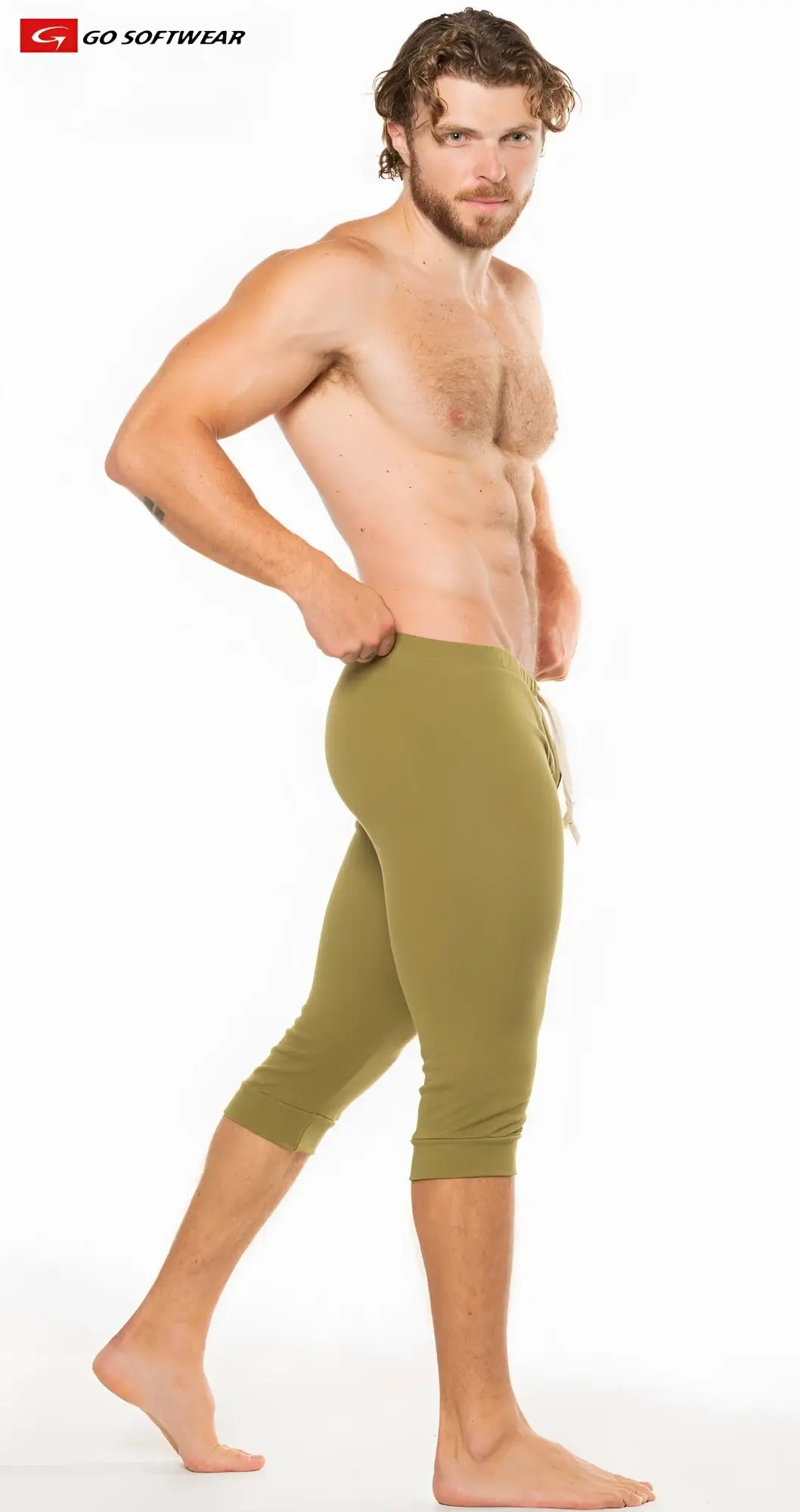 Olive green california lounge 3/4 pull-on pant capri leggings with drawstring waistband for comfortable loungewear