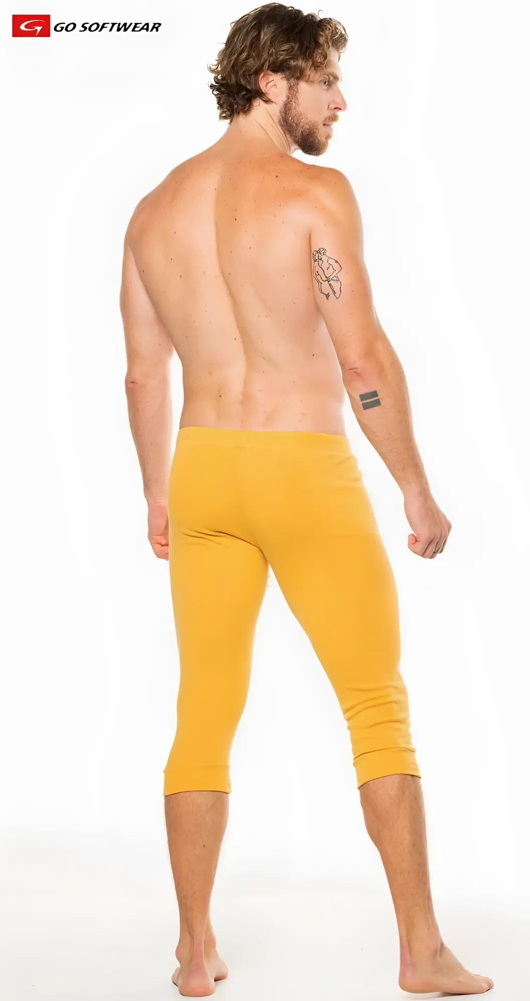 Yellow capri-length cotton blend leggings from Go Softwear designed for casual comfort and lounge wear