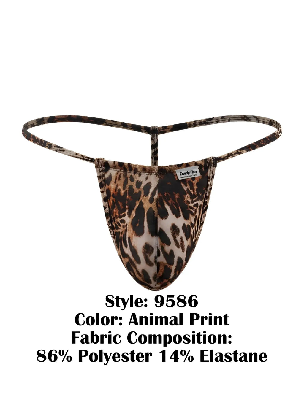 Leopard-print thong candyMan 9586 g-string in stretchy polyester and elastane blend with thin supportive straps